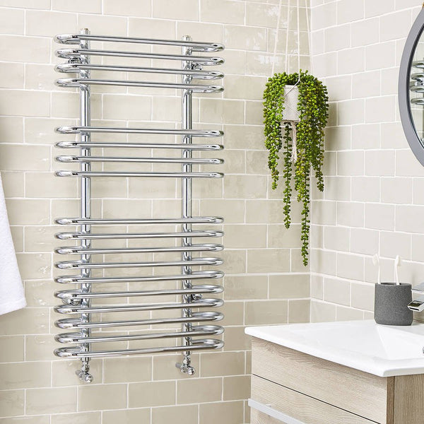 Kartell Oakland Chrome Designer Heated Towel Rail, 920mm H x 500mm W