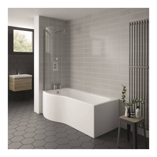 Kartell Oblique P - Shaped Right Hand Shower Bath with Legs, Gloss White