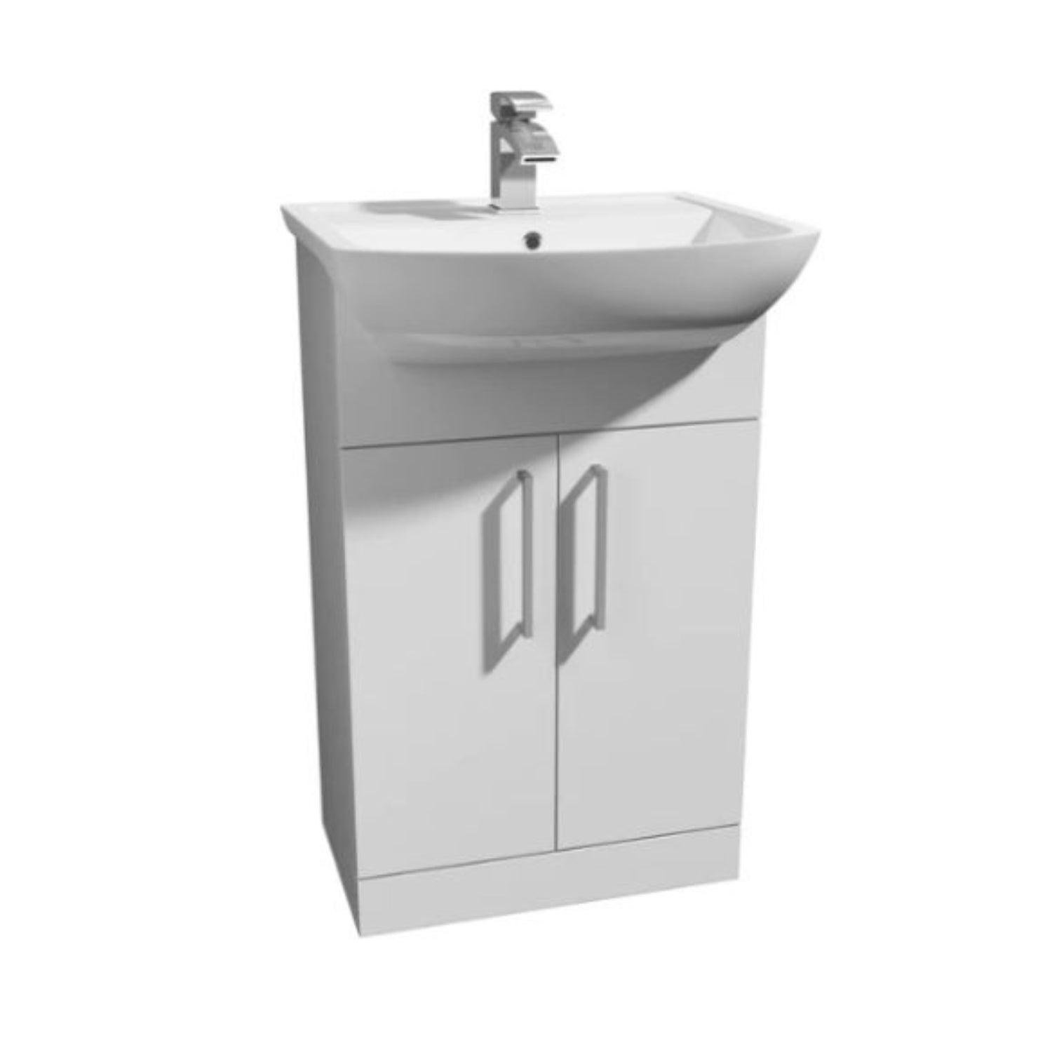Kartell Pure 550mm Semi Recessed 1TH Basin with Impakt 550mm Vanity Unit and 2 - Pack Encore Square Handle
