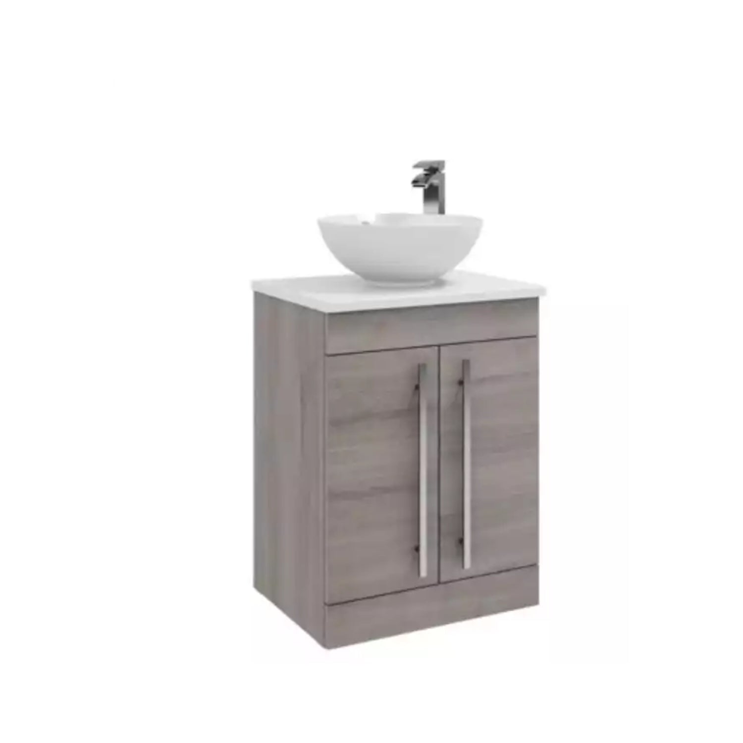Kartell Purity F/S 2 Door Unit With Ceramic Worktop & Sit On Bowl 600mm x 450mm, Silver Oak