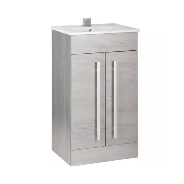 Kartell Purity F/S 2 Door Vanity Unit & Ceramic Basin 500mm x 390mm, Silver Oak