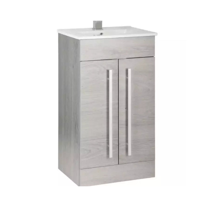 Kartell Purity F/S 2 Door Vanity Unit & Ceramic Basin 500mm x 390mm, Silver Oak
