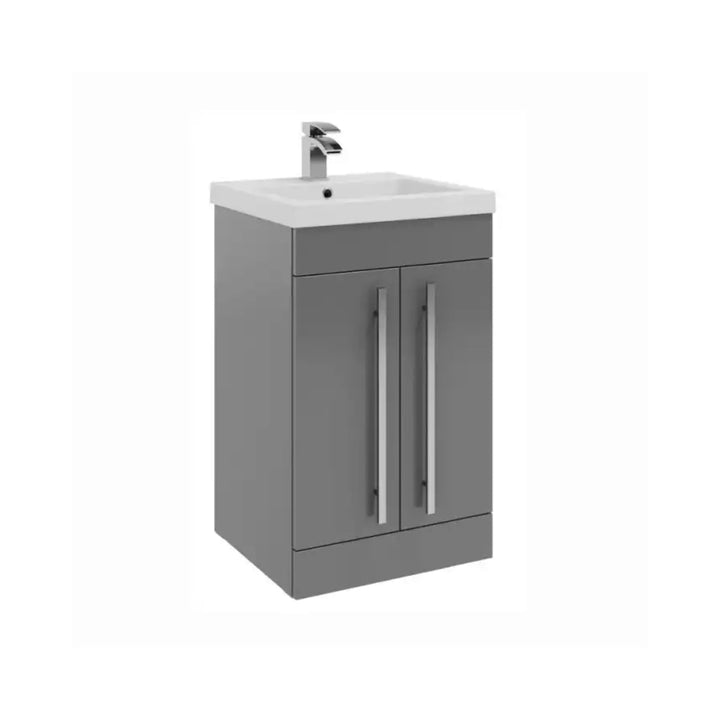 Kartell Purity F/S 2 Door Vanity Unit & Ceramic Basin 500mm x 390mm, Storm Grey