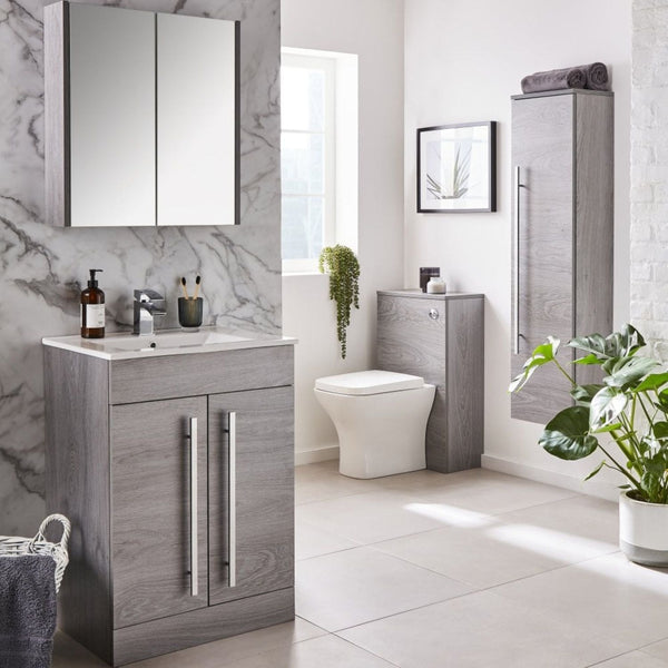 Kartell Purity F/S 2 Door Vanity with Mid Depth Basin 600mm x 450mm, Silver Oak