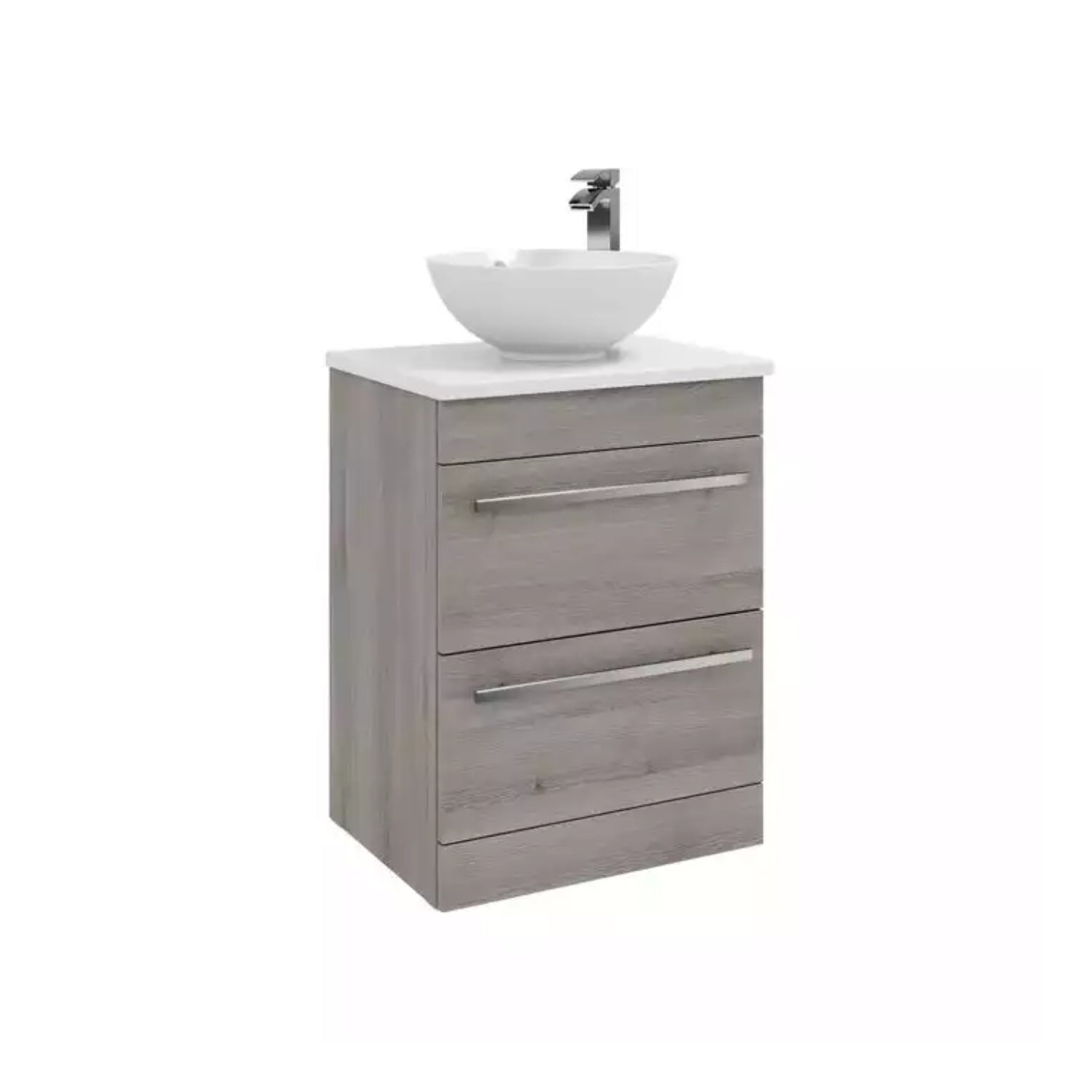Kartell Purity F/S 2 Drawer Unit With Ceramic Worktop & Sit On Bowl 600mm x 450mm, Silver Oak