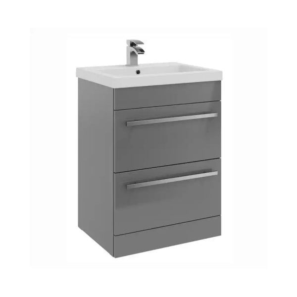 Kartell Purity F/S 2 Drawer Vanity Unit & Basin 600mm x 450mm, Storm Grey Gloss