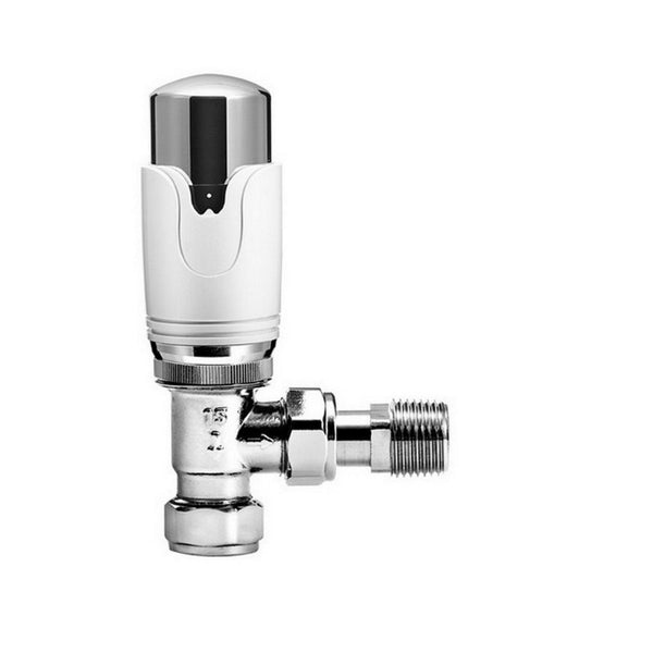 Kartell Refine Thermostatic Angled Steel Radiator & Towel Rail Valve Chrome And White