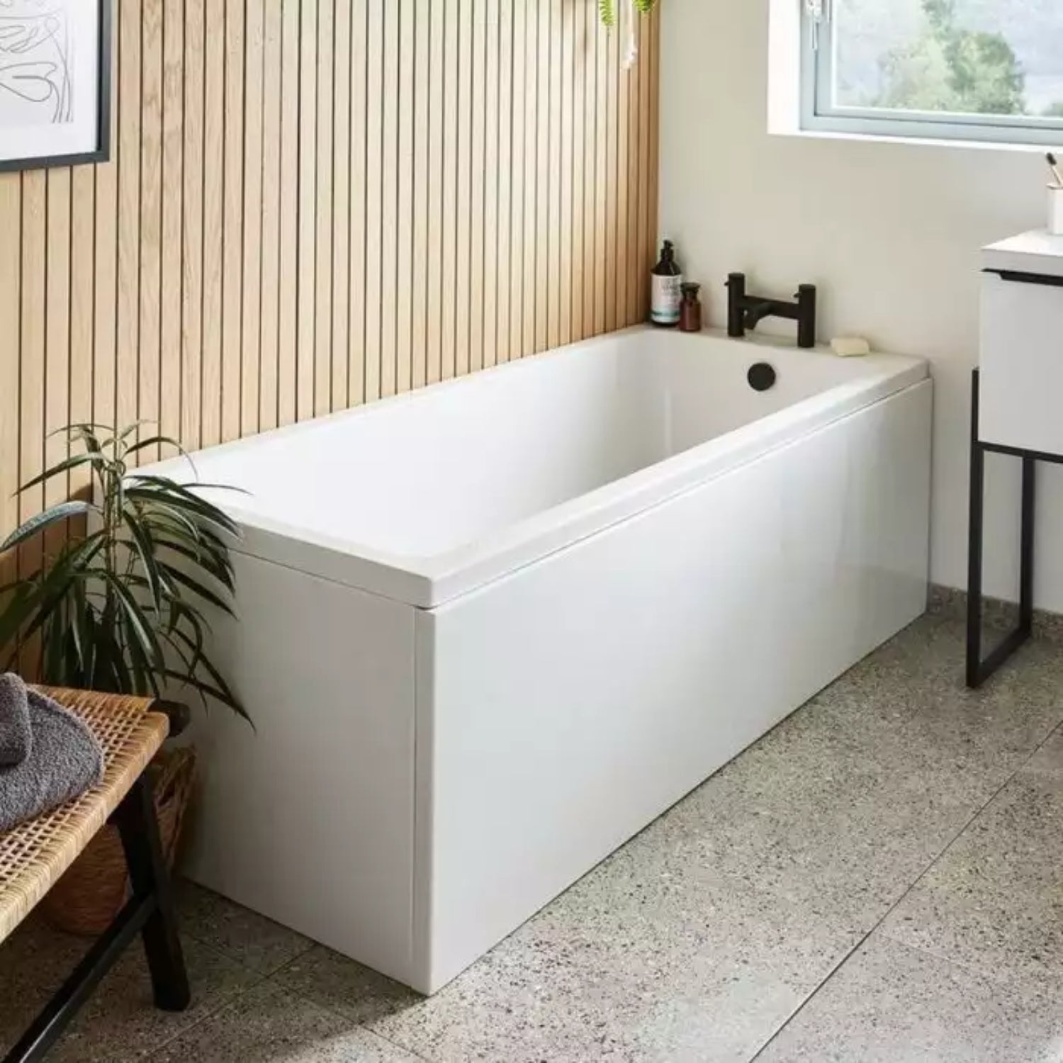 Kartell Spirit Modern Complete Bathroom Suite Rectangular Acrylic Bath and Panel 1700mm x 750mm, White Finish