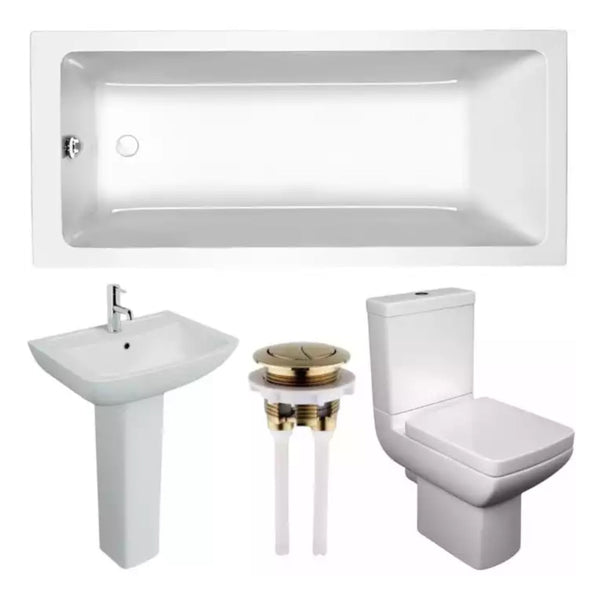 Kartell Spirit Modern Complete Bathroom Suite Rectangular White Bath Ultimate Reinforced Panel, 1700mm x 750mm