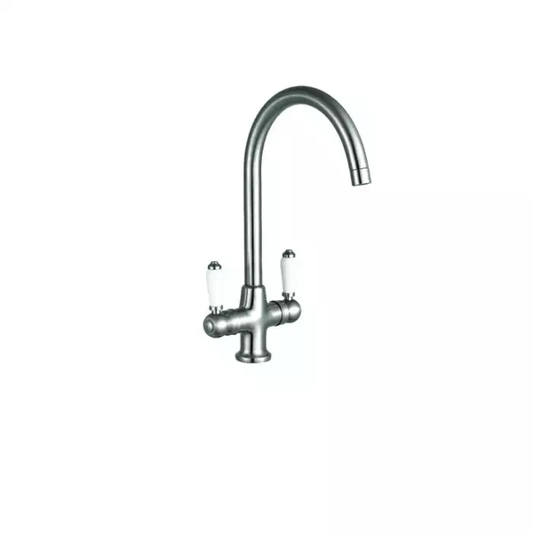 Kartell Traditional Mono Kitchen Sink Mixer Tap Dual Handle, Brushed Steel