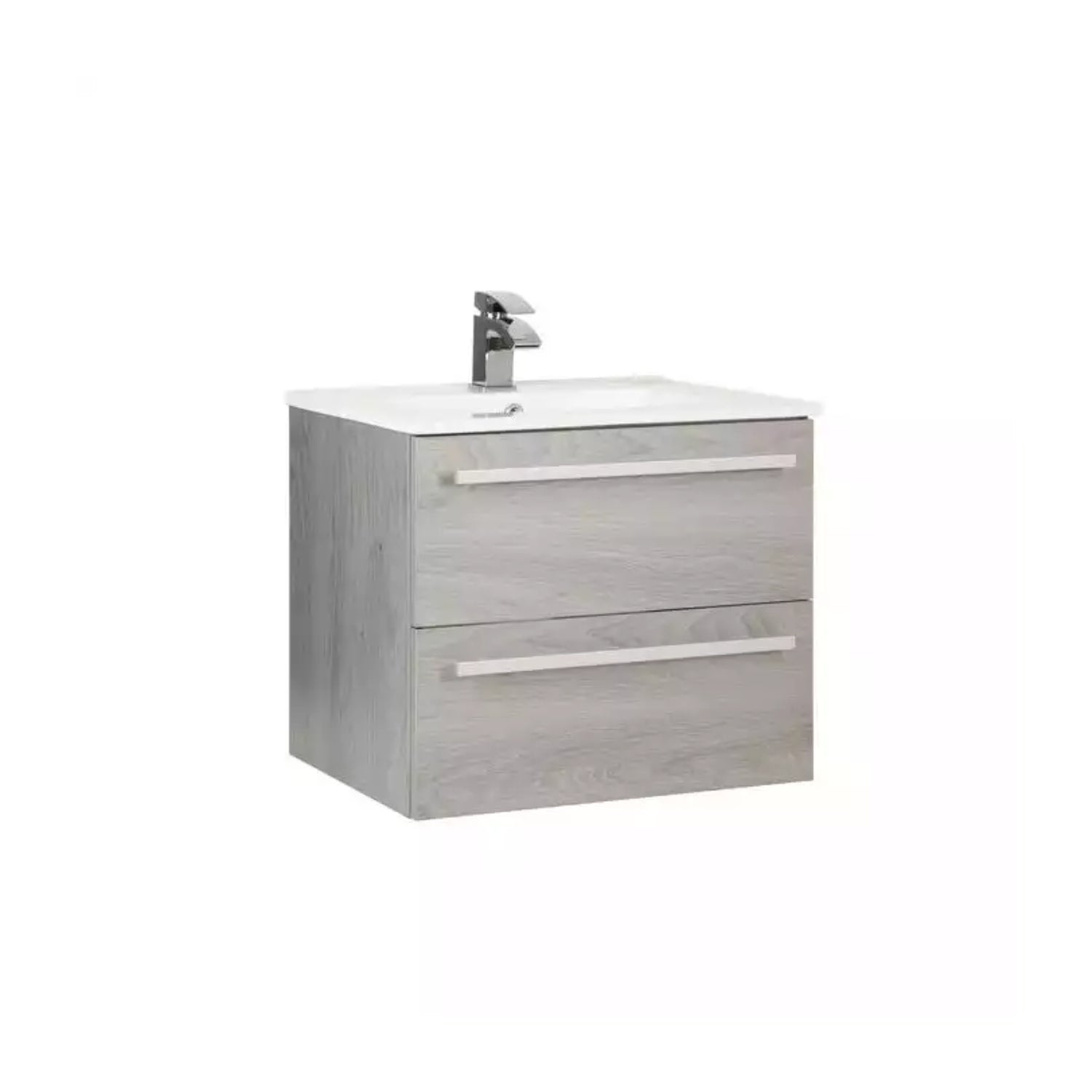 Kartell Wall Mounted 2 Drawer Cabinet & Ceramic Basin 600mm x 450mm, Silver Oak