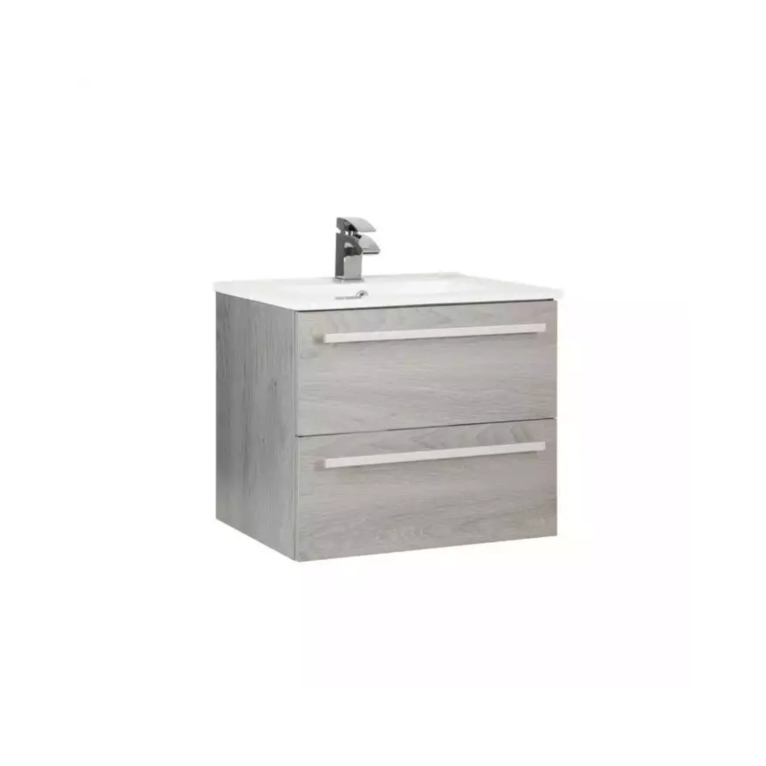 Kartell Wall Mounted 2 Drawer Unit & Ceramic Basin 800mm x 450mm, Silver Oak