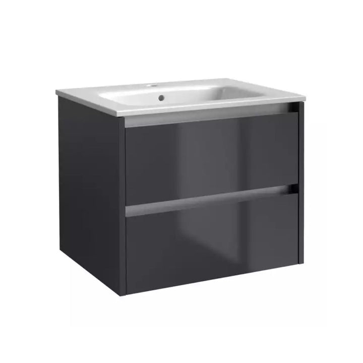 Kartell Wall Mounted Basin with Double Drawer Cabinet 600mm x 460mm, Storm Grey