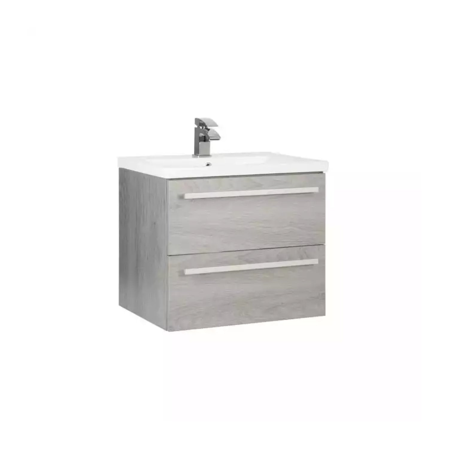 Kartell Wall Mounted Cabinet & Mid Depth Ceramic Basin 600mm x 450mm, Silver Oak