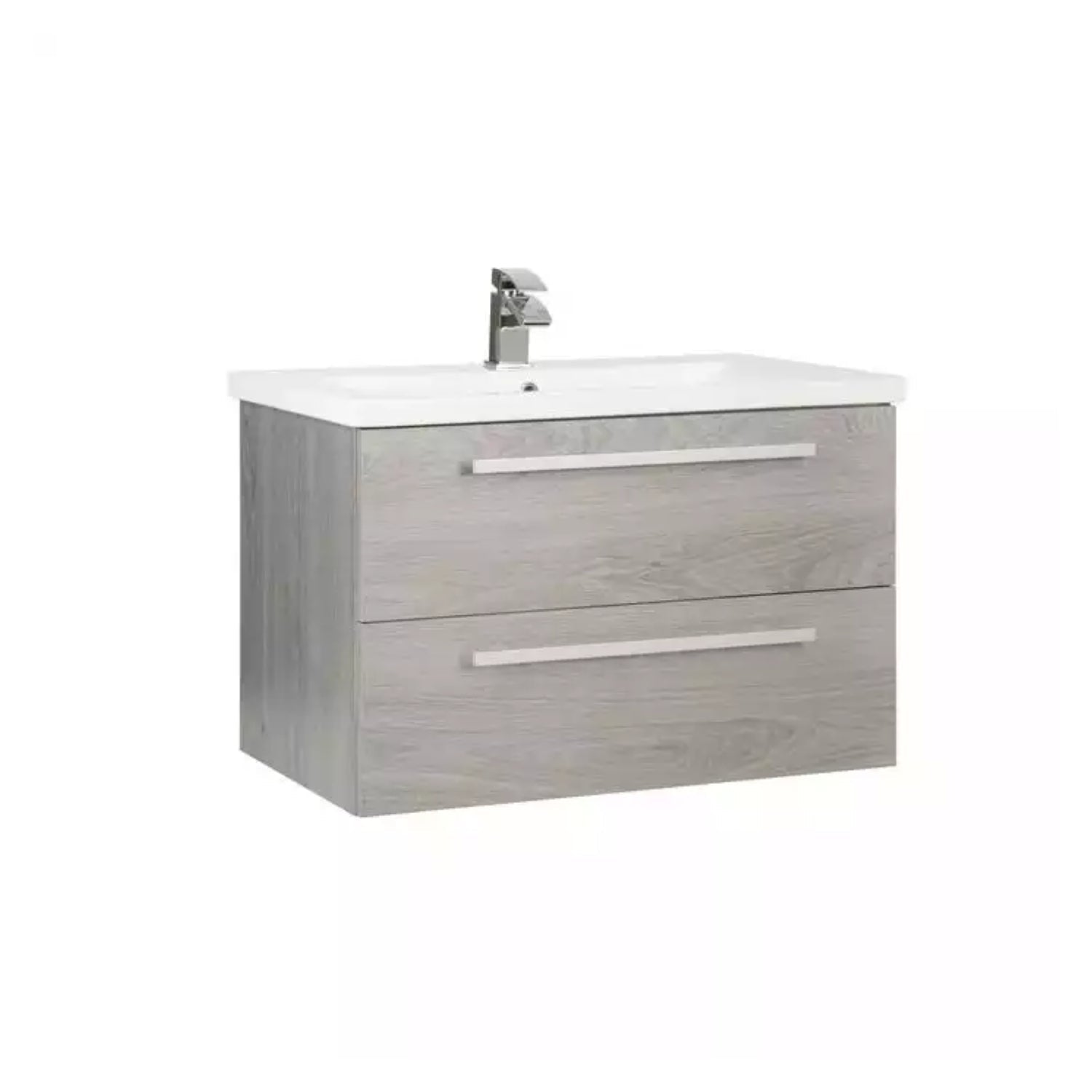 Kartell Wall Mounted Cabinet & Mid Depth Ceramic Basin 800mm x 450mm, Silver Oak