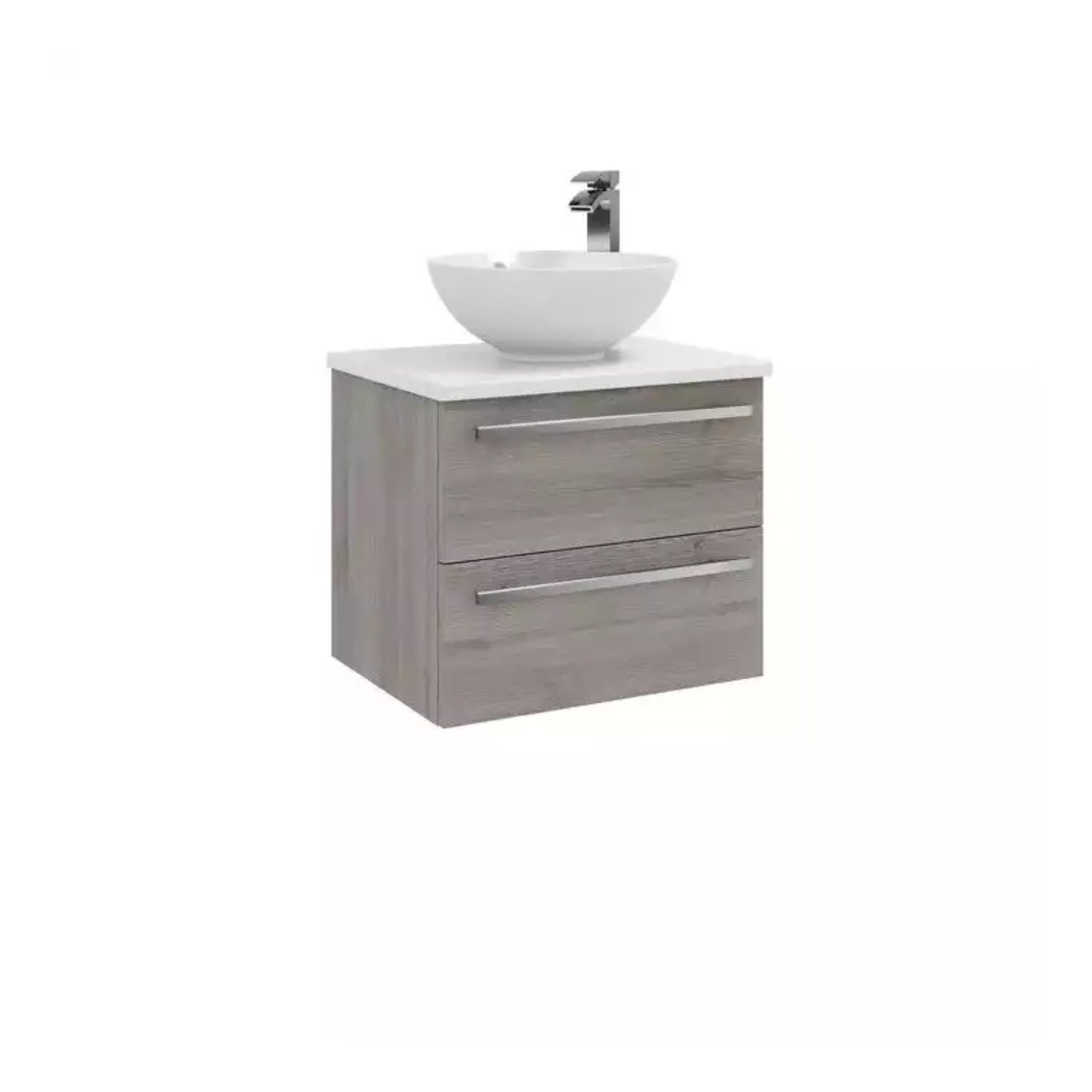 Kartell Wall Mounted Cabinet with Ceramic Worktop & Sit On Bowl 600mm x 450mm, Silver Oak