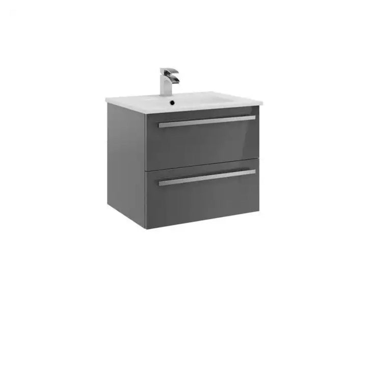 Kartell Wall Mounted Cabinet with Mid Depth Ceramic Basin 600mm x 450mm, Storm Grey Gloss
