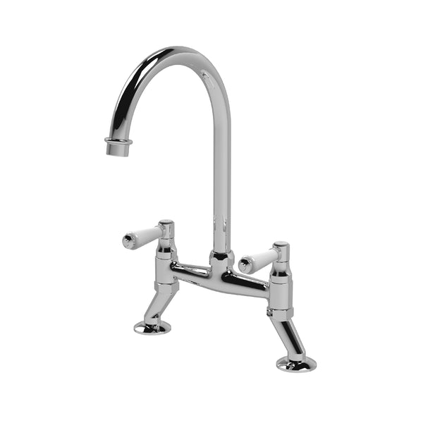 Nuie Kitchen Taps Traditional 2 Tap Hole Bridge Sink Mixer Tap with Lever Handles