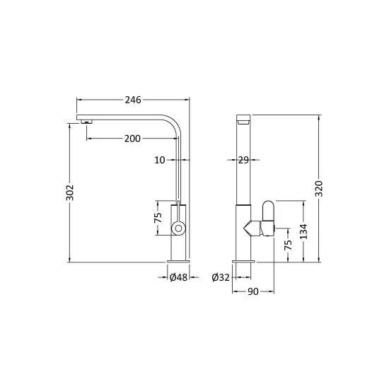 Nuie - Churni Mono Basin Kitchen Single Lever Square Basin Tap