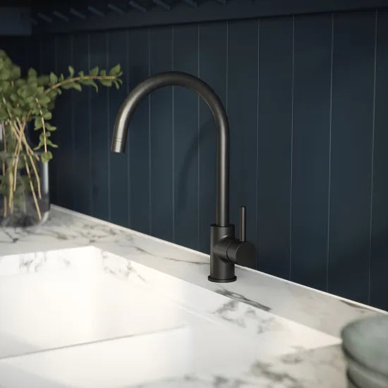 Nuie Kitchen Taps Lachen Mono Basin Single Lever Round Basin Tap Matt Black