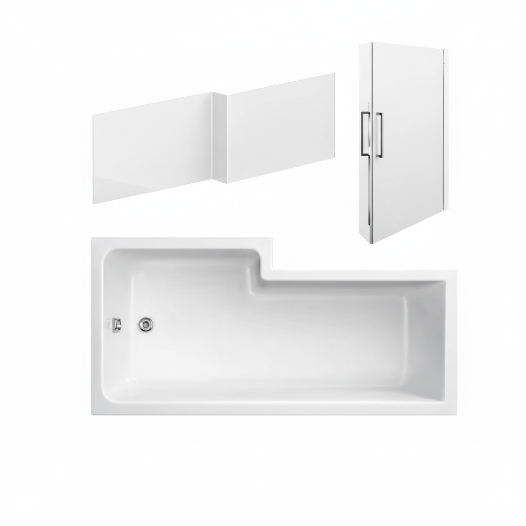 L-shaped shower bath with panels square format