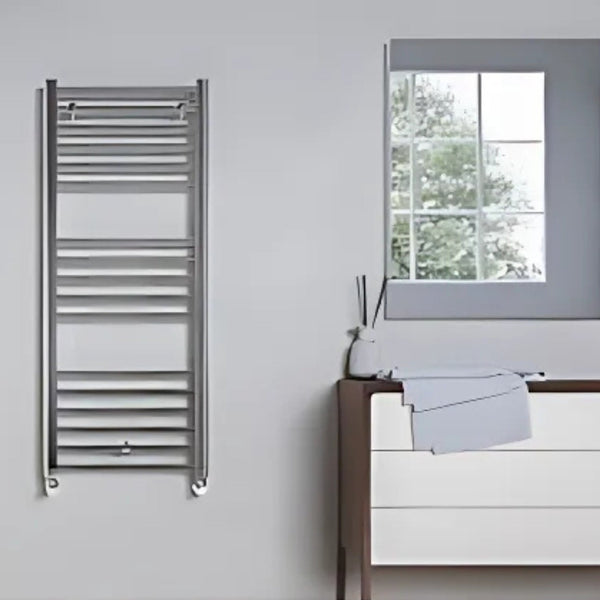 Lazzarini Pieve Electric Curved Chrome Carbon Steel Designer Towel Rail - 1380mm H x 550mm W