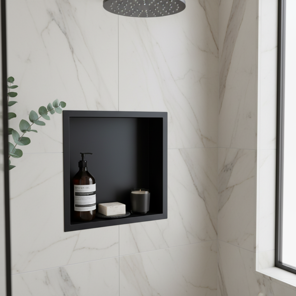 Matt Black Shower Niche Flush