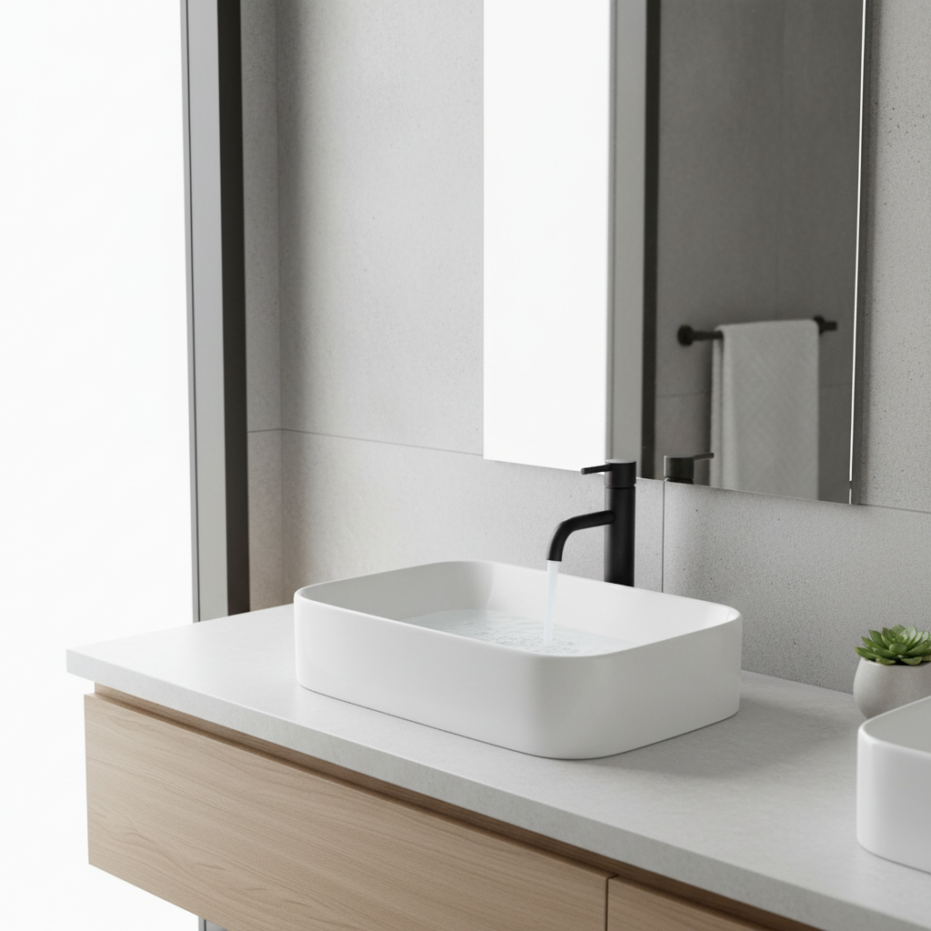 Matte black tap in bathroom setting