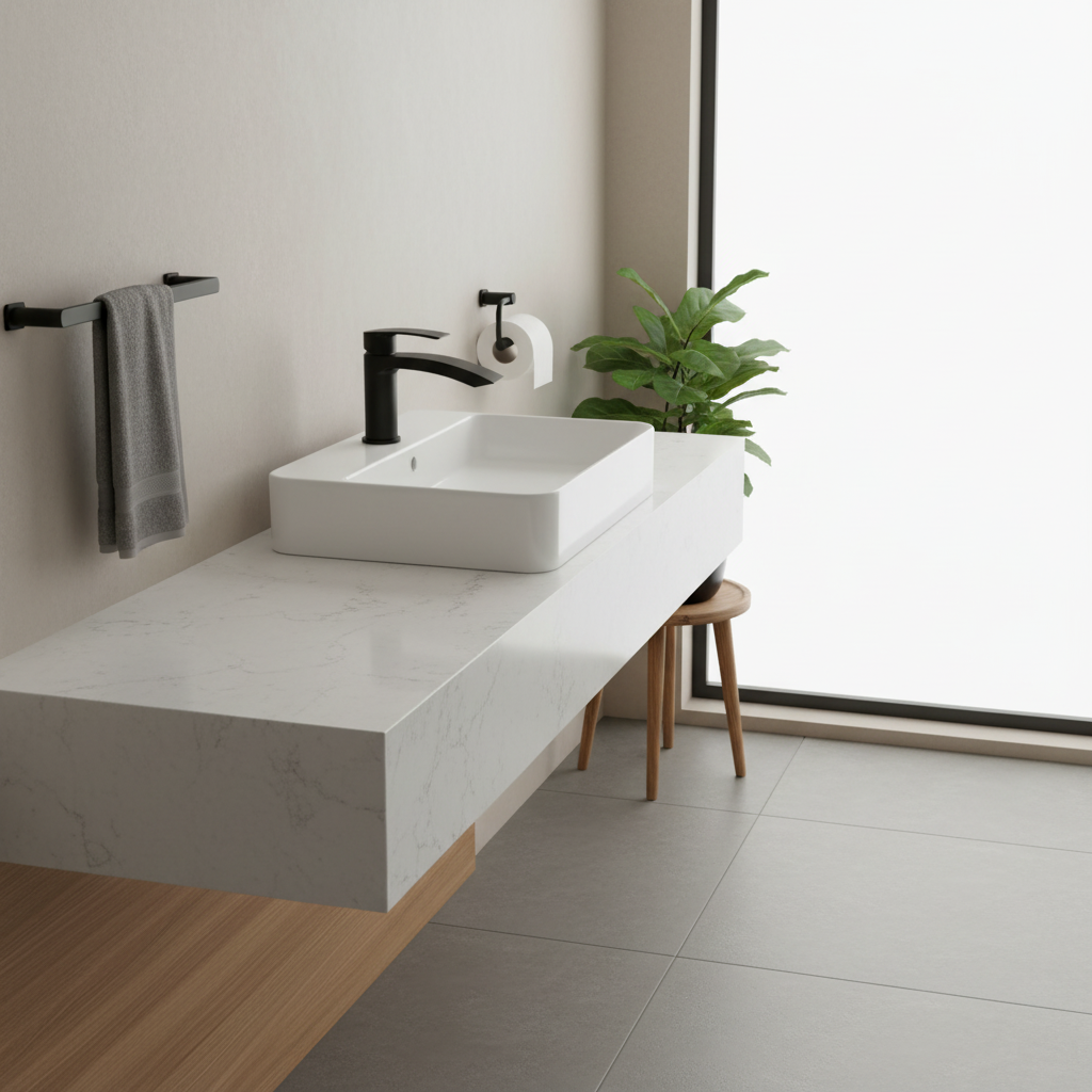 Matte black waterfall tap with black fittings