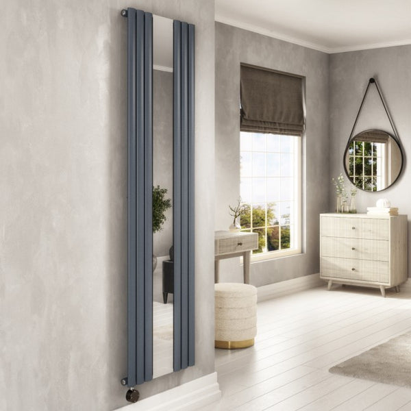 MaxtherM Ledbury Steel Anthracite Mirror Vertical Designer Radiators, 1800mm H x 584mm W