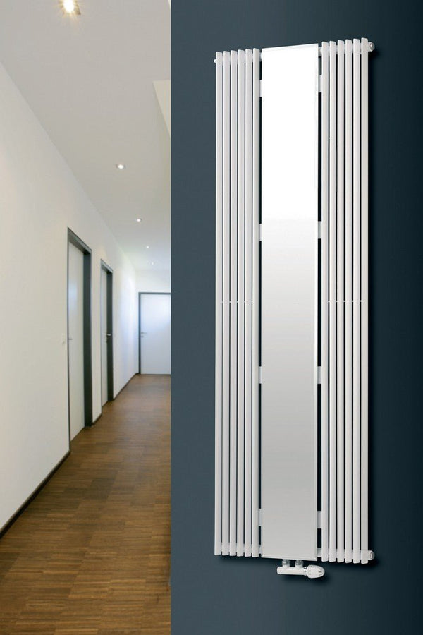 MaxtherM Alton Steel White Curved Mirror Vertical Designer Radiator, 1800mm H x 600mm W