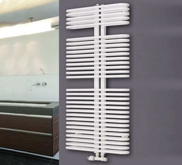 MaxtherM Brampton Steel White Designer Heated Towel Rail, 1176mm H x 600mm W