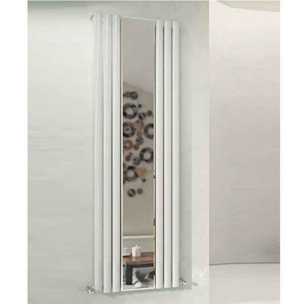 MaxtherM Eliptical Tube Mirror Single Panel Vertical Designer Radiators, 1800mm H x 584mm W - White