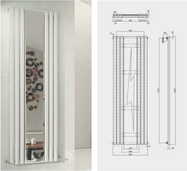 MaxtherM Ledbury Steel White Mirror Vertical Designer Radiators, 1800mm H x 584mm W