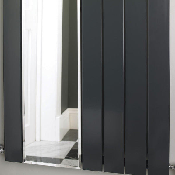 MaxtherM Newport Mirror Steel Anthracite Single Panel Vertical Designer Radiator, 1800mm H x 595mm W
