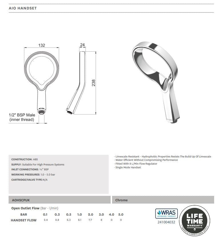 Methven Aio Aurajet Shower Handset, Chrome