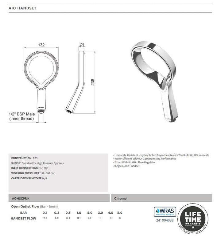 Methven Aio Aurajet Shower Handset, Chrome