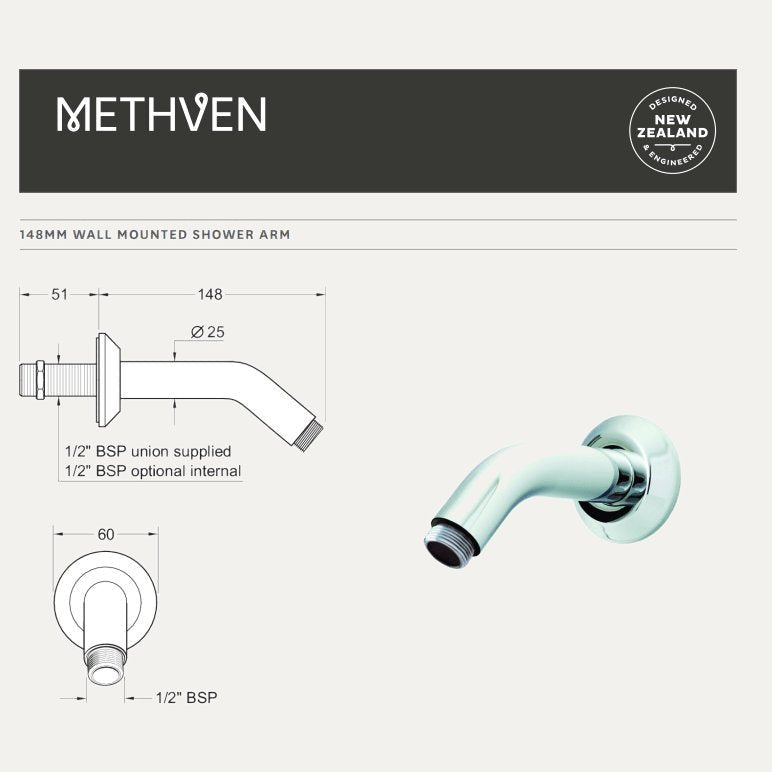 Methven Deva 148MM Wall Mounted Shower Arm