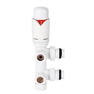 Minimalist 15mm Angled Twin TRV Radiator Valve - Matt White - The Tunbridge Wells Brassware Co