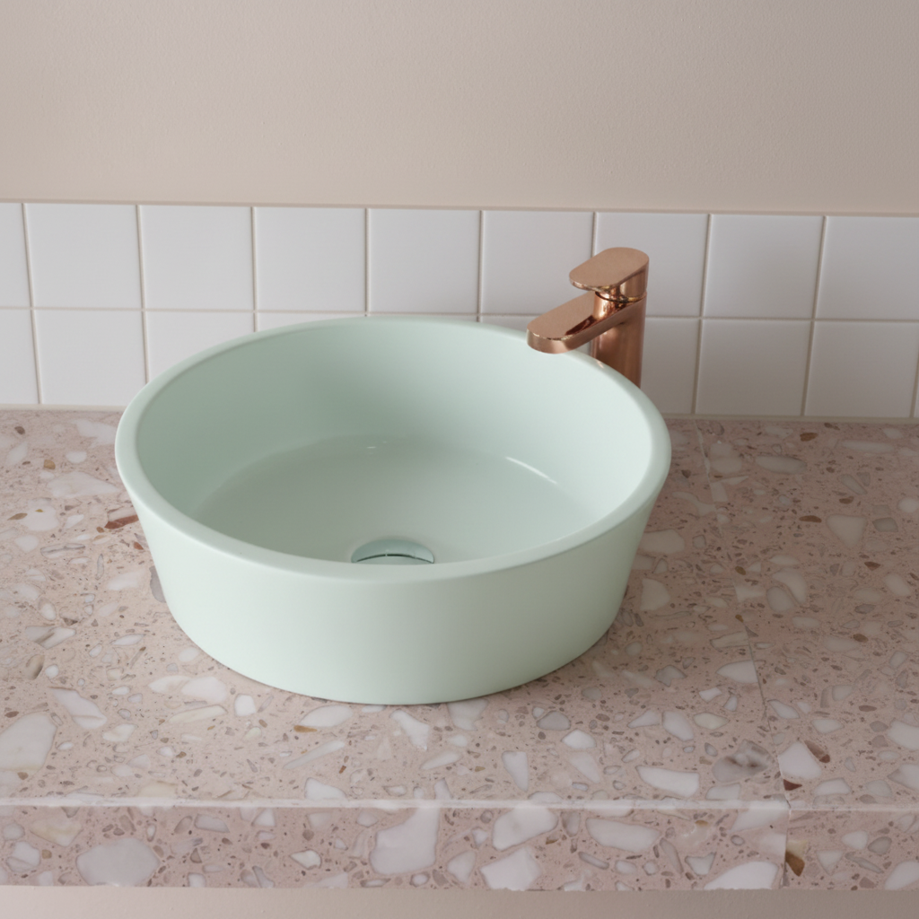 Mint Green Basin White Tiles