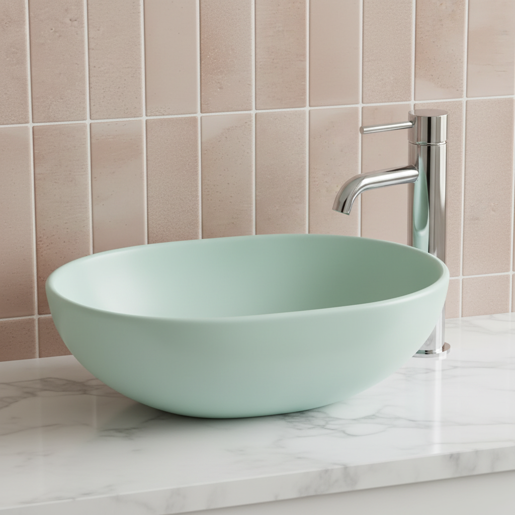 Minty Green Basin Sandy Tiles