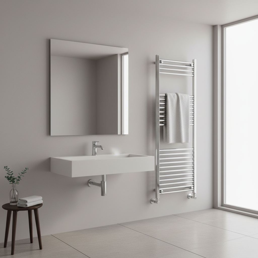 Modern bathroom with chrome towel radiator