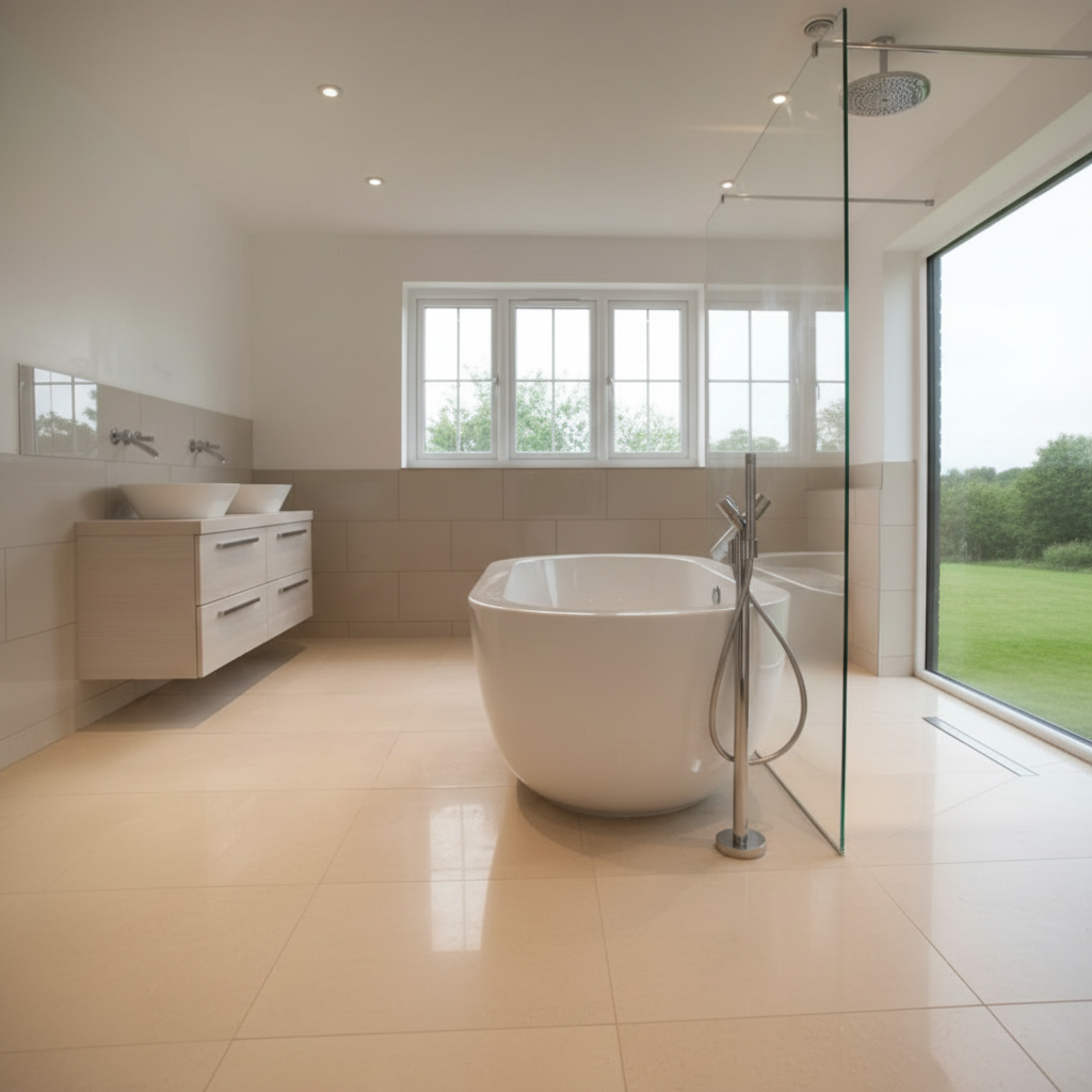 Modern bathroom with freestanding tub square format