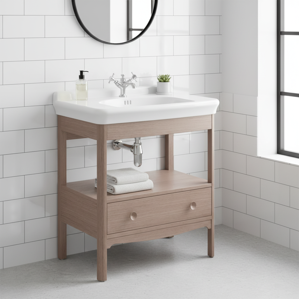 Natural wood vanity unit in sleek modern bathroom - square format