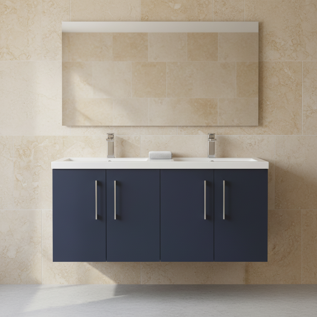 Navy Double Basin Wall-Hung Vanity Lifestyle 1:1