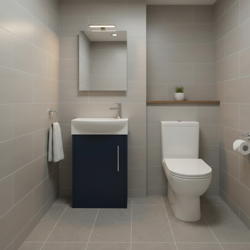 Hudson Reed Juno 440mm MIdnight Blue Woodgrain 1 Door Left-Hand Compact Cloakroom Floor Standing Vanity Unit With 1 Tap Hole Basin