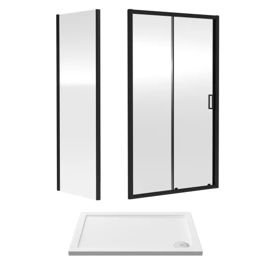 Nuie 1000x700mm Matt Black Sliding Door Shower Enclosure Including Tray