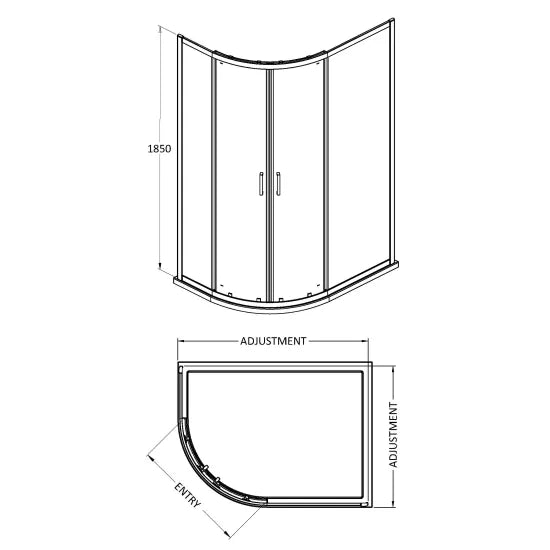 Nuie 1000x800 Chrome Offset Quadrant Shower Enclosure With Tray & Waste