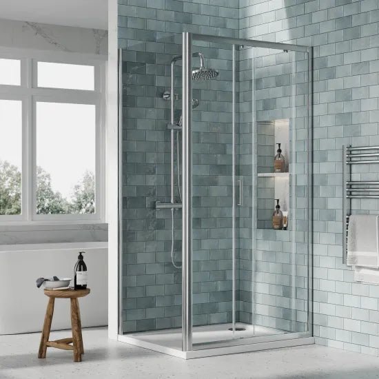 Nuie 1000x800mm Rectangular Sliding Door Shower Enclosure With Tray
