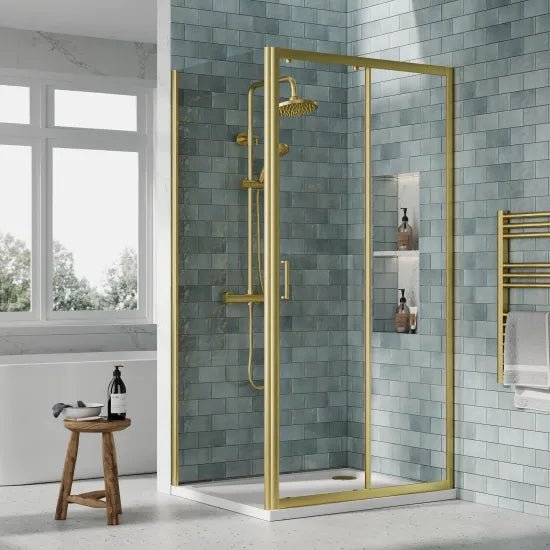 Nuie 1000x800x1900mm Brushed Brass Shower Enclosure With Tray